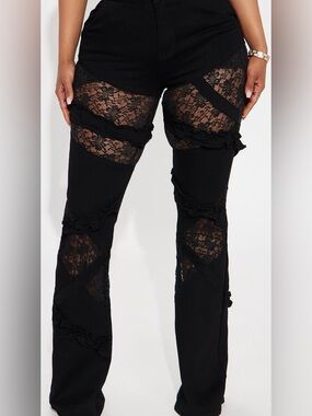 NWT fashion nova Black Lace-Panel strechy Jeans size 13